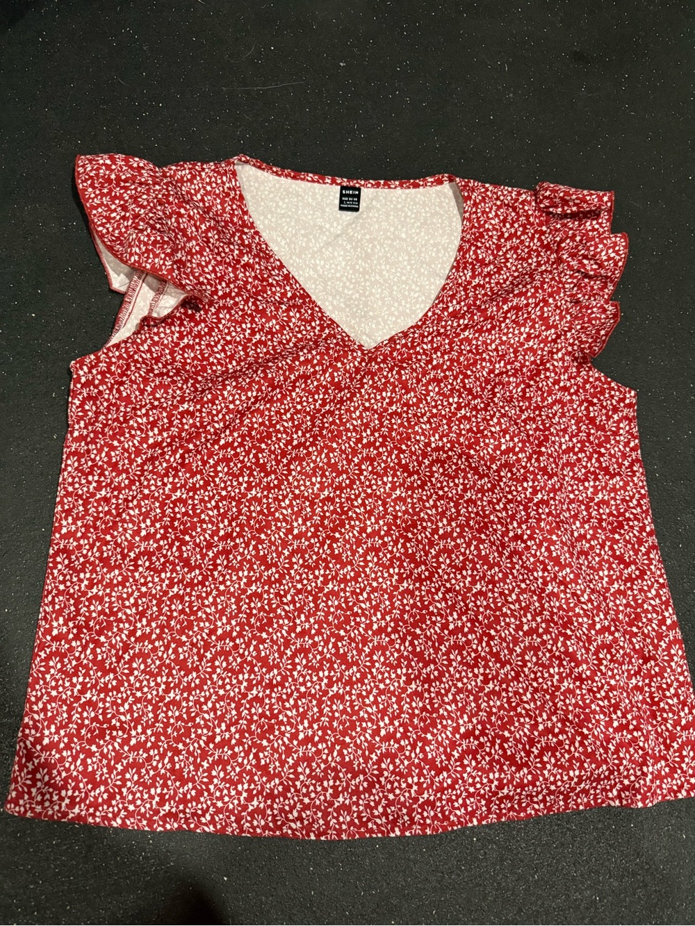 SHEIN Red Floral V-Neck Ruffle Sleeve Camisole